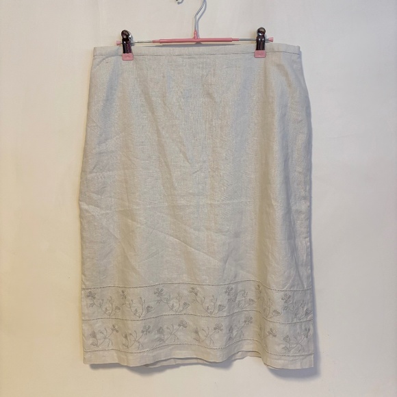 Old Navy High Waist Linen Embroidered Midi Pencil Skirt Beige Tan Womens 10 NWT - Picture 1 of 3